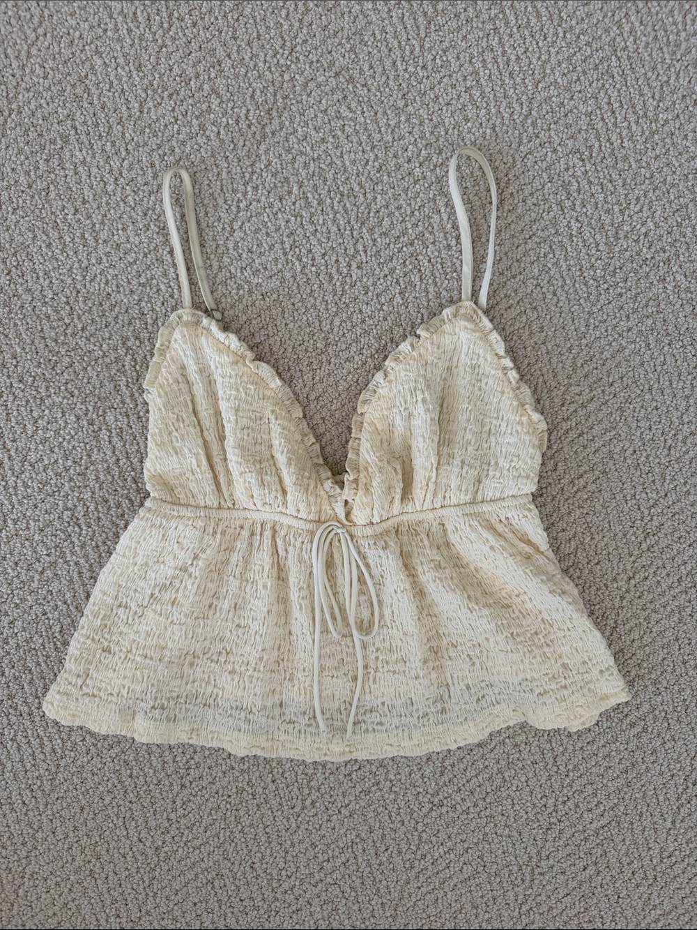 Princess Polly Cream Textured Ruffle-Trim Cami